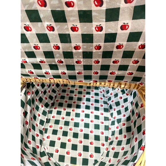 Large Wicker Picnic Basket Double Lids Handles Green Check Apple Lined Cottage - Picture 6 of 12